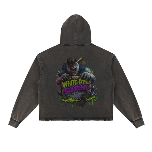 Vintage Washed Frayed-Hem Hoodie