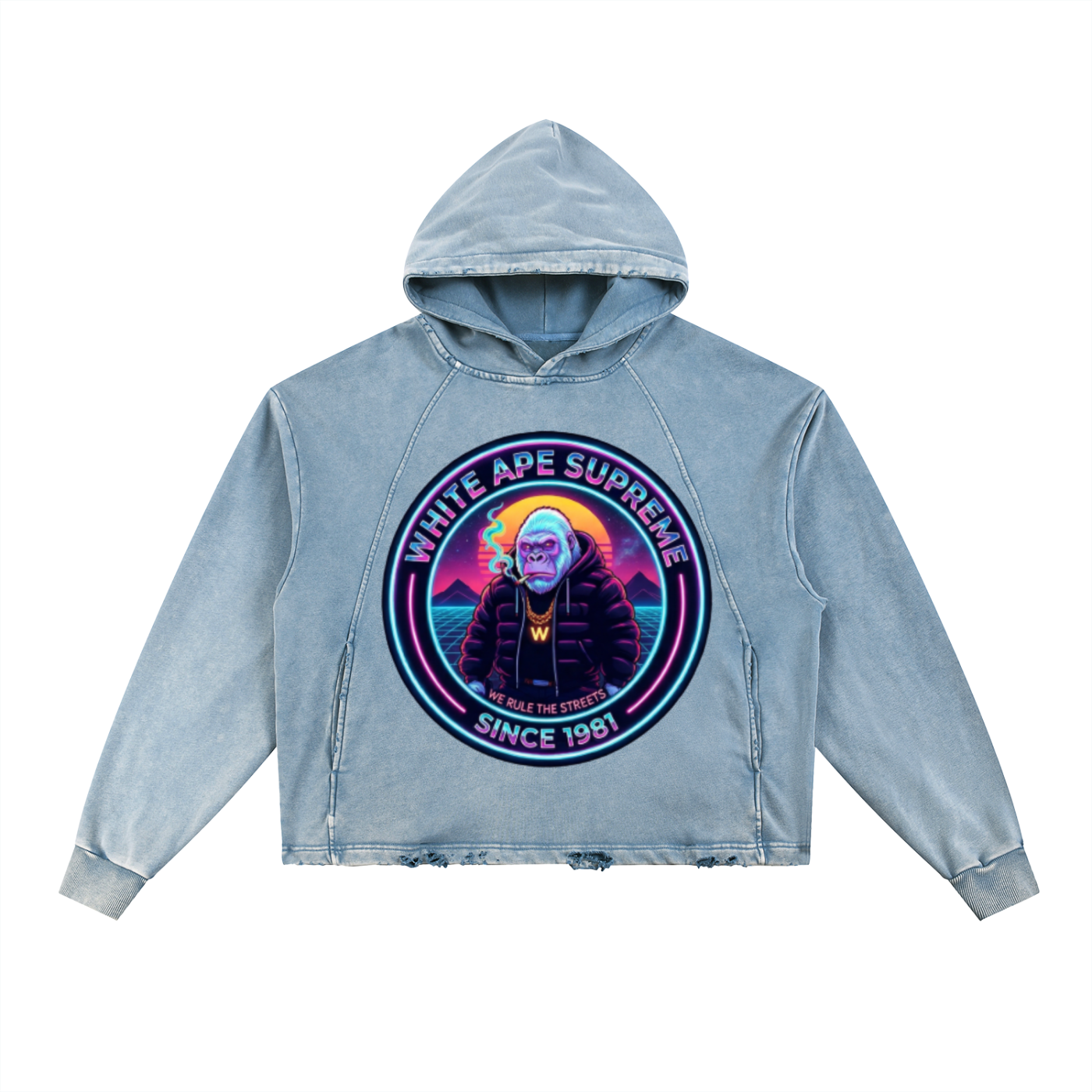 Vintage Washed Frayed-Hem Hoodie